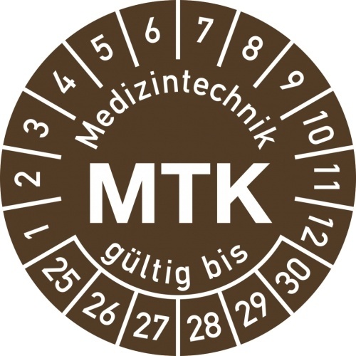Dreifke® Prüfplakette Medizintechnik MTK 2025-2030, Polyesterfolie, Ø 15 mm, 10 Stück/Bogen