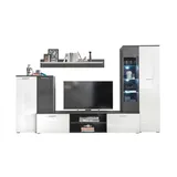 Vaja Wohnwand Komplett-Set in Schwarz, Weiß Hochglanz - Moderne Schrankwand mit LED-Beleuchtung für Ihr Wohnzimmer - 312 x 190 x 40 cm (B/H/T)