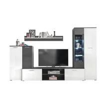 Vaja Wohnwand Komplett-Set in Schwarz, Weiß Hochglanz - Moderne Schrankwand mit LED-Beleuchtung für Ihr Wohnzimmer - 312 x 190 x 40 cm (B/H/T)