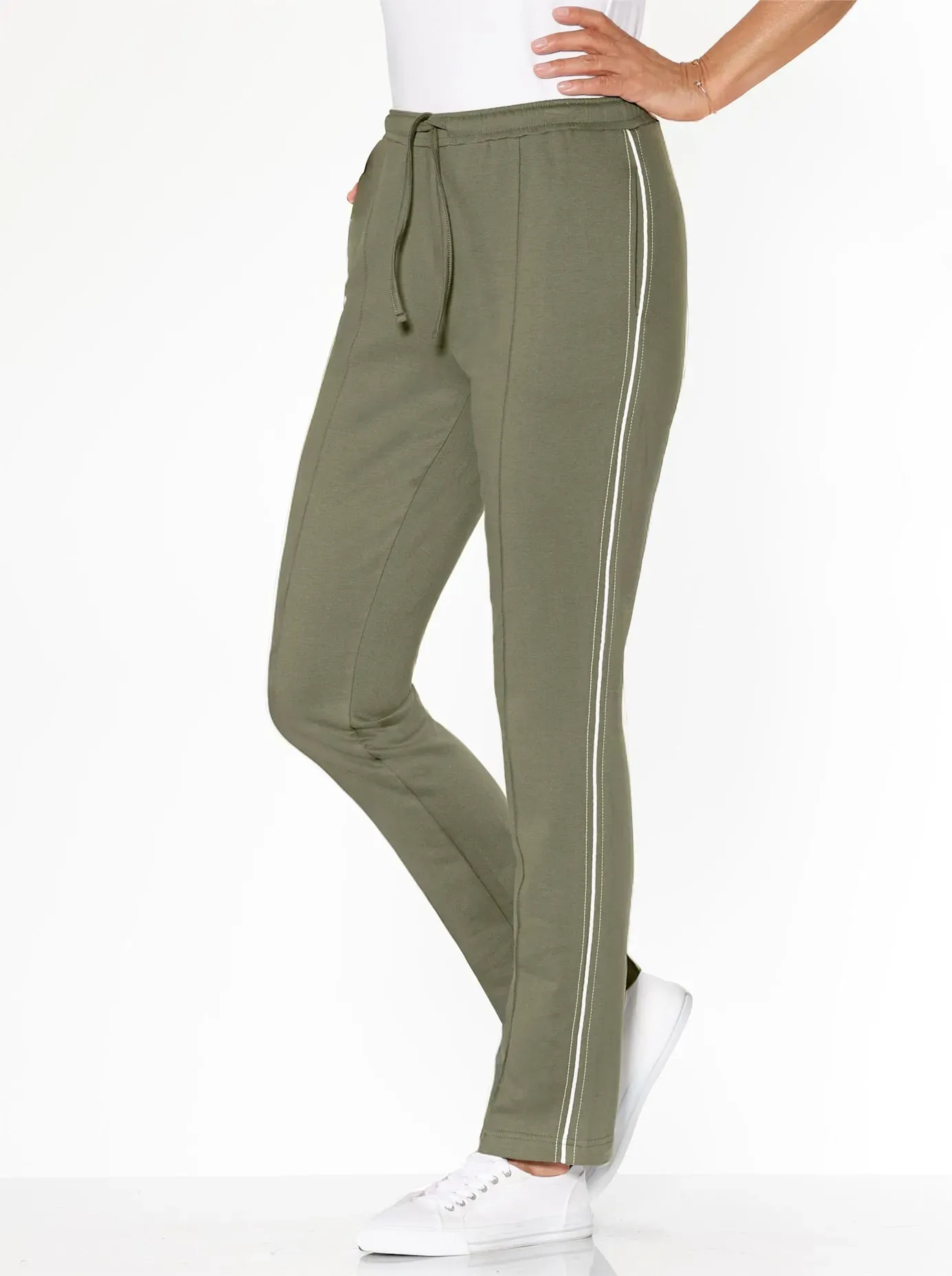 Jerseyhose CLASSIC BASICS, Damen, Gr. 28, Kurzgrößen, grün (khaki), 100% Baumwolle, unifarben, Hosen Jerseyhose