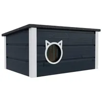 QLS Isoliertes Katzenhaus aus Holz 73×52×38cm mit Vorhang Wetterfest