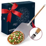 Blumtal Pizzaschieber 30,5x30,5 cm Fläche und abnehmbarem Holzgriff 61 cm - Pizzaschaufel Aluminium - Pizza Wender & Brotschieber - Pizza Zubehör Pizza Schaufel - Pizza Peel - Pizzaschieber Holz