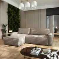 Masseno Ecksofa BESMIR mit Schlaffunktion L-Form, Sofa mit Bettkasten, Wohnzimmersofa, Couch, Soffa, Bettsofa, Couchgarnitur- Beige, POSO 02 - Beige