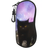 Hceaatb Brillenetui, Katze, Monat, Sternenhimmel, magische Scheibe, weiches Etui, ultraleicht, Reißverschluss, Brillenetui mit Gürtelclip, Sonnenbrillen-Reisetasche für Männer und Frauen, Schwarz , - Einheitsgröße