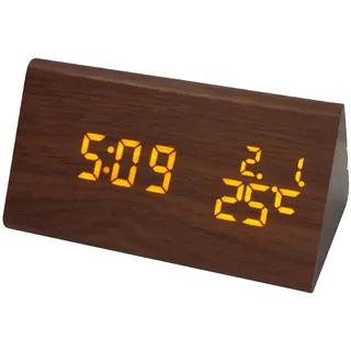 Digitale Holz Tischuhr USB Ladeport 3 Alarme Temperatur& Datumanzeige