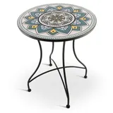 Mosaiktisch 60 cm Ø, mediterraner Garten- & Terrassentisch, 71 cm hoch, Weiß-Türkis-Gelb, Raburg Mayla