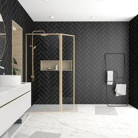 Marwell Walk In Dusche Golden Frame 200x90cm - Duschwand mit schwenkbarer Flügeltür 180° - mit 5mm Glas - hochwertige...