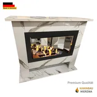 Gel & Ethanol Kamin Lanah Deluxe Weiß Marmoriert Brennkammer verspiegelt - Schwarz