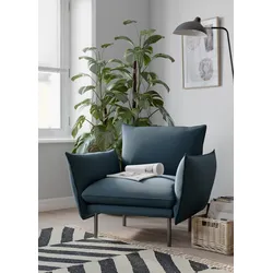 Sessel ANDAS "Stine Cocktailsessel", blau, B:96cm H:86cm T:86cm, Struktur (100% Polyester), Struktur weich (85% Polyester/15% Nylon), Samtoptik (100% Polyester), Sessel, Besonderes Design durch Kissenoptik und Keder, by Morten Georgsen