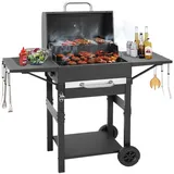 Holzkohlegrill Groß mit Deckel und Gusseisen Grillrost – Edelstahl Grillwagen für Outdoor Garten, Camping BBQ & Smoker