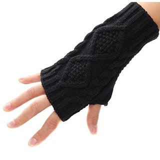 Butterme Winter Handgefertigt Gestrickte Fingerlose Armstulpen Warm Strick Handschuhe Pulswärmer Handstulpen Armwärmer Stulpen für Damen Mädchen Schwarz