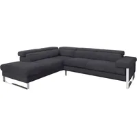 Ecksofa W.SCHILLIG "finn" Sofas Gr. B/H/T: 281cm x 71cm x 230cm, Stoff S37, Ottomane links, ohne Kopfteilverstellung-ohne Sitztiefenverstellung, grau (antracite s37) German Design Award 2016, Fußgestell Chrom glänzend, Breite 281 cm