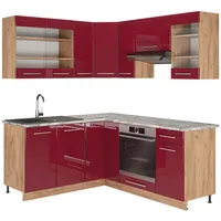 Vicco Fame-Line Eckküche Bordeaux Hochglanz/Goldkraft Eiche 160 x 60 cm ohne Arbeitsplatte
