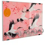 DEQORI Schlüsselbrett 'Tanz der Kraniche', (1 St), Schlüsselhalter Schlüssel Haken Schlüsselboard modern Schlüsselleiste rosa