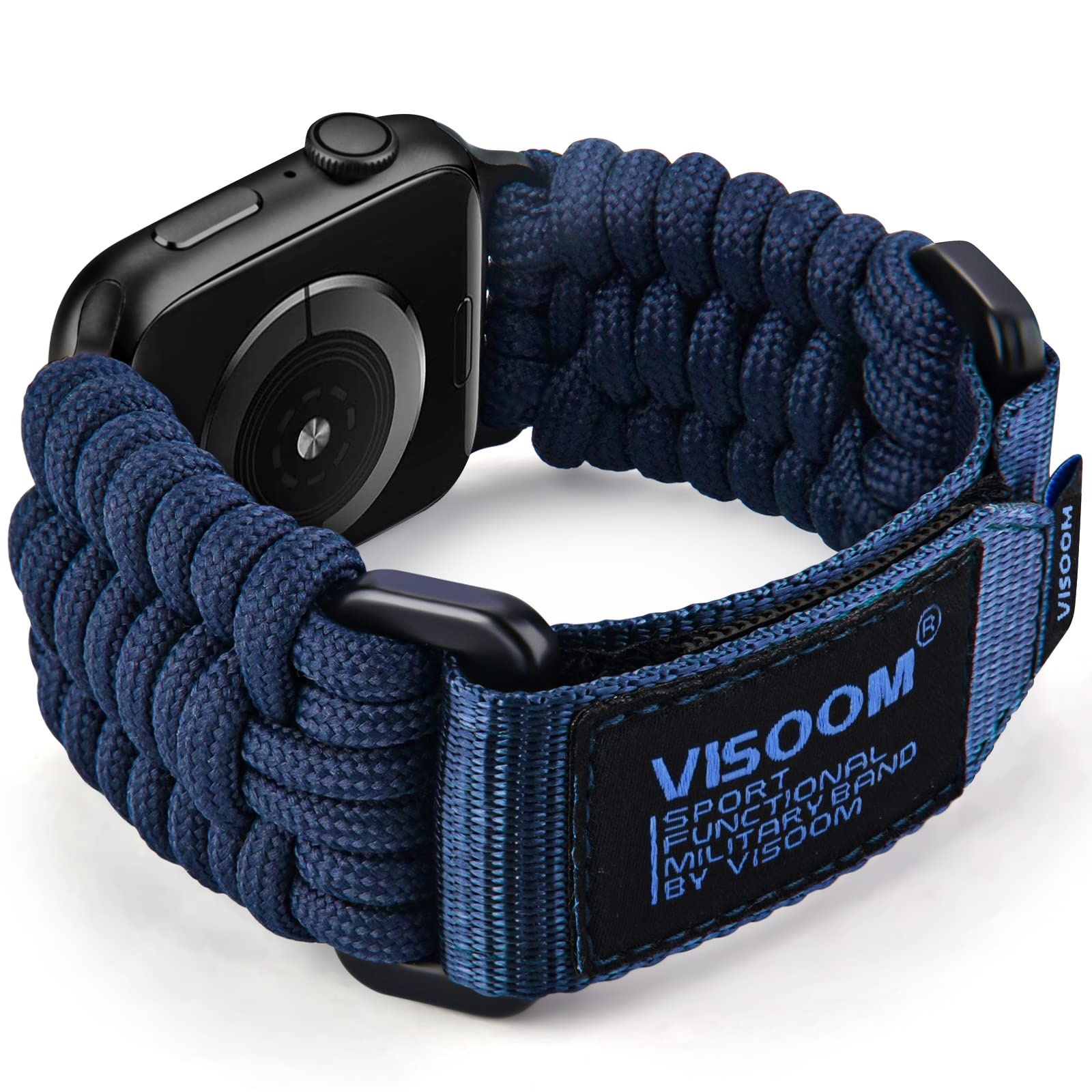 VISOOM Armband Kompatibel mit Apple Watch 45mm 44mm 42mm Ultra 49mm, Survival Sport Armband Geflochten Nylon Stoff Klettverschluss Loop für iWatch Series 8 7 6 SE 5 4 3 2 1 Herren, L-Blau