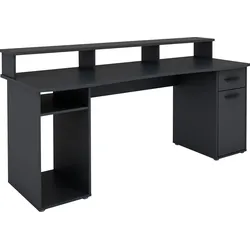 Gaming-Tisch BYLIVING "Fantastic", grau (anthrazit, anthrazit, anthrazit), B:180cm H:93cm T:65cm, Tische, Computertisch, mit Aufsatz, Breite 180 cm