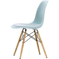 Vitra - Eames Plastic Side Chair DSW mit Sitzpolster, Esche honigfarben / eisgrau (Filzgleiter basic dark)