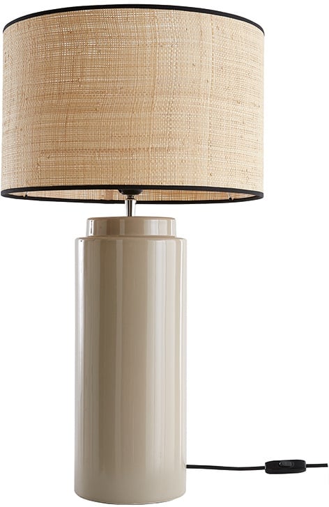 Lampe à poser en céramique émaillée taupe et abat-jour en raphia naturel H64 cm MAJES