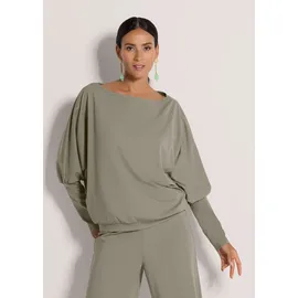Madeleine Langarmshirt MADELEINE "Langarmshirt Lockeres Longsleeve mit Fledermausärmeln", Damen, Gr. 40, grün (schilf), Obermaterial: 62% Viskose CV. 30% Polyamid PA. 8% Elasthan EL., Modern, schmal, U-Boot-Ausschnitt, Shirts Langarmshirt, Weite Fledermausärmel