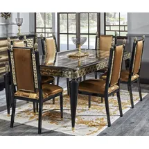 Casa Padrino Luxus Barock Esszimmerstuhl Set Gold / Schwarz - Handgefertigtes Küchen Stühle 6er Set - Barock Esszimmer Möbel - Edel & Prunkvoll