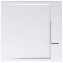 doporro Duschtasse Duschwanne 70x70x4 flach Mineralguss in Weiß DIN-Anschlüsse für bodenebene Montage geeignet Geoma04