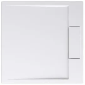 doporro Duschtasse Duschwanne 70x70x4 flach Mineralguss in Weiß DIN-Anschlüsse für bodenebene Montage geeignet Geoma04