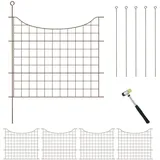Relaxdays Teichzaun, 5 Zaunelemente, HxB: je 65x75 cm, Garten, Begrenzungszaun Unterbogen, zum Stecken, Metall, braun