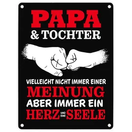speecheese Papa & Tochter, ein Herz und eine Seele Metallschild in 15x20 cm mit Spruch in rot als schöne Dekoration für Papas Lieblingsplatz, um die Freundschaft zwischen Vater und Kind zu