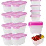Mypicompany Frischhaltedosen mit Deckel – 8-teiliges Set je 750 ml pro Dose, BPA-frei, luftdicht, stapelbar, mikrowellen- & spülmaschinengeeignet, transparente Gefrierdosen mit rosa Deckel