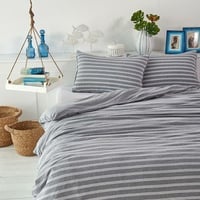 BettwarenShop Kissenbezug einzeln 80x80 cm | grau  Melange Streifen Bettwäsche Doubleface