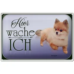 Hebold Metallschild Schild Blech 30x20cm - Made in Germany - Hund Zwergspitz hier wache ic