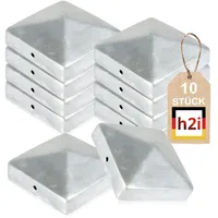 h2i Pfostenkappe | Stahl verzinkt | 121 x 121 mm | 10 Stück | Eckige Abdeckkappe für Garten Holzpfosten Pfostenträger & Zaunpfosten in Pyramidenform | Wetterschutz für Holz-Balken & Pfosten