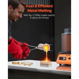 Vevor digitaler Goldschmelzofen Maschine mit 3 kg Keramiktiegel, elektrischer Schmelzofen 1350 W max. 1150 °C, Metallschmelzofen Set für Schmuckh...