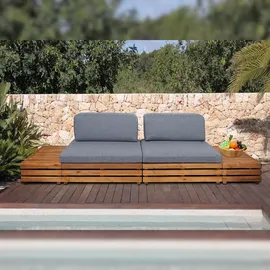 Mendler Garten-Garnitur HWC-L28, Lounge-Set Sitzgruppe Lounge-Sessel Sofa, Spun Poly Akazie Holz MVG ~ Polster dunkelgrau