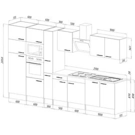 Respekta Küchenzeile Economy Eiche York 360 cm weiß seidenglanz