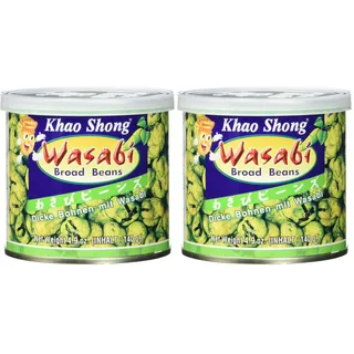 Khao Shong Dicke Bohnen mit Wasabi, knackige Bohnen im scharfem Teigmantel, fettärmere Alternative zu Nüssen, mittlere Schärfe, (1 x 140 g Dose) (Packung mit 2)