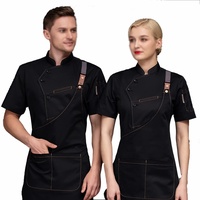 Kochjacke Und Schürze Für Männer Frauen Küche Arbeit Uniform Restaurant Cafe Kellner Kleidung(Size:L,Color:Schwarz)