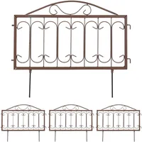 Relaxdays Beetzaun Metall, HxB: 46 x 57 cm, Garten Beeteinfassung zum Stecken, 4 Zaunelemente, Antik-Design, braun