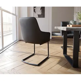 DeLife Freischwinger Zelia-Flex mit Armlehnen Echt-Leder Schwarz Freischwinger rund Schwarz Taschenfederkern,