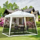 Gartenpavillon Pavillon 3 X 3 M Wetterfest Mit Moskitonetz, Partyzelt Aus Metall Und Polyester In Cremeweiß