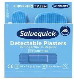 Cederroth Salvequick Detectable Pflastermix, Sterile, detektierbare Fingerkuppen- und Normalpflaster, extra weich & flexibel, 1 Box = 6 x 30 Stück (einzeln, steril verpackt)