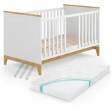 VitaliSpa Babybett Malia, 70x140 cm mit Matratze Weiß/Eiche - Weiß Eiche Rechteckig, Babymöbel, Babybetten, Gitterbett