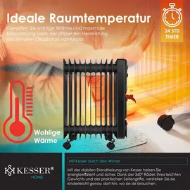 Kesser KESSER® Ölradiator - Elektrische Heizung 2500W Öl Radiator Elektroheizung Mobil Timer Lüfter Abschaltautomatik stufenlose Temperaturregelung Überhitzungsschutz