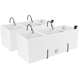 PAFEN 2X Blumenkasten Blumentopf Rattan-Optik mit Halterungen Pflanztopf Wasserstandsanzeiger Balkonkasten Pflanzkästen