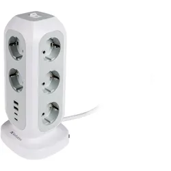 Steckdosen-Tower EUPT-01 Verbatim, 2m Kabel, weiß,11x230V EU, USB-A, 2x USB-C