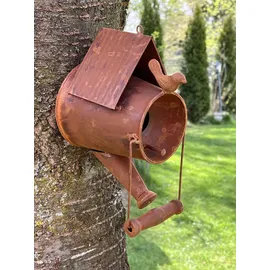 DanDiBo Ambiente Vogelhaus zum Aufhängen Edelrost Deko Rost Gießkanne Wetterfest 96424 Nistkasten Futterstation für Vögel Shabby mit Kette hängend Metallkanne Kanne Balkon