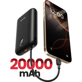 Swissten Swissten, Externer Akku 20000mAh Integrierte USB-C Lightning-Kabel LED-Anzeige, Schwarz