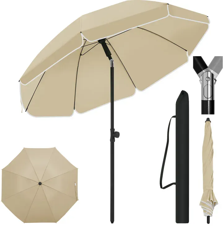 WOLTU Balkon-Sonnenschirm Ø 155 cm, Strand-Sonnenschirm UV-beständig Wasserdicht, Höhenverstellbar, 45° Neigbar, Sonnenschutz für Balkon Terrasse Strand Garten, Rund, Taupe
