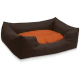 BedDog Hundebett Mimi, Hundesofa aus Cordura, Microfaser-Velours, waschbares Hundebett Vier-eckig mit Rand, Hundekissen für drinnen, draußen, XL, braun-orange