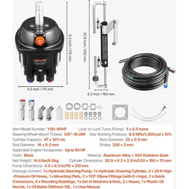 Vevor Hydraulisches Außenborder-Lenkset, (90 PS), Bootshydrauliklenksystem, mit 6,9 MPa Steuerpumpe, Zweiwege-Sperrzylinder & 6 m langen hochfesten Schläuchen, für Einzelsteuerstand, Einzelmotor